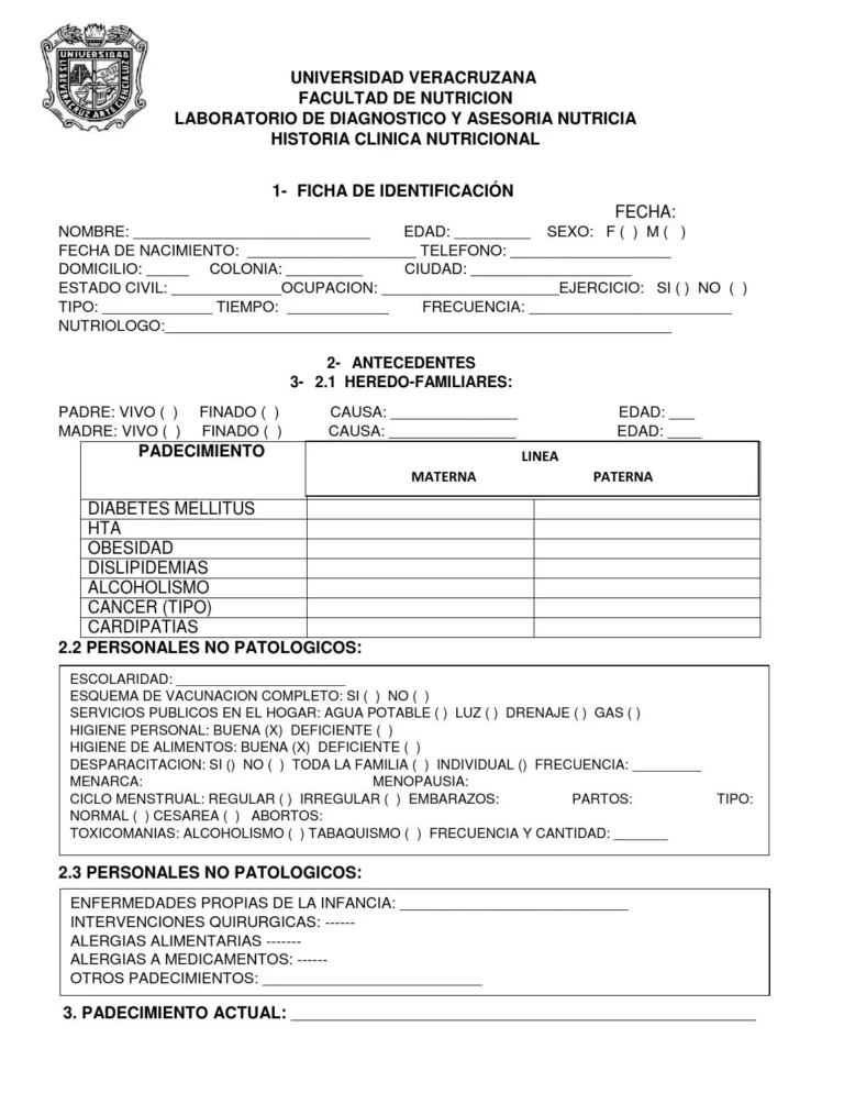 historia clinica nutricional